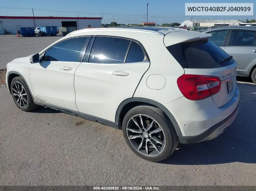 2015 Mercedes-Benz Gla 250 4Matic VIN: WDCTG4GB2FJ040939 Lot: 40350920