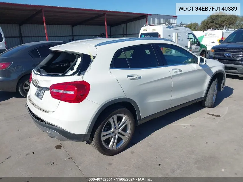 2015 Mercedes-Benz Gla 250 VIN: WDCTG4EB7FJ140389 Lot: 40752551