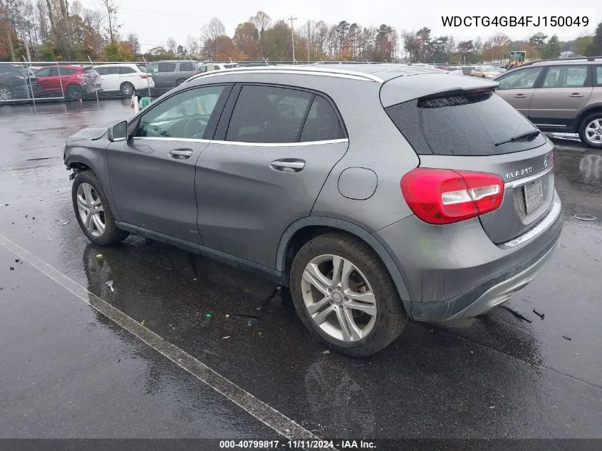 2015 Mercedes-Benz Gla 4Matic VIN: WDCTG4GB4FJ150049 Lot: 40799817