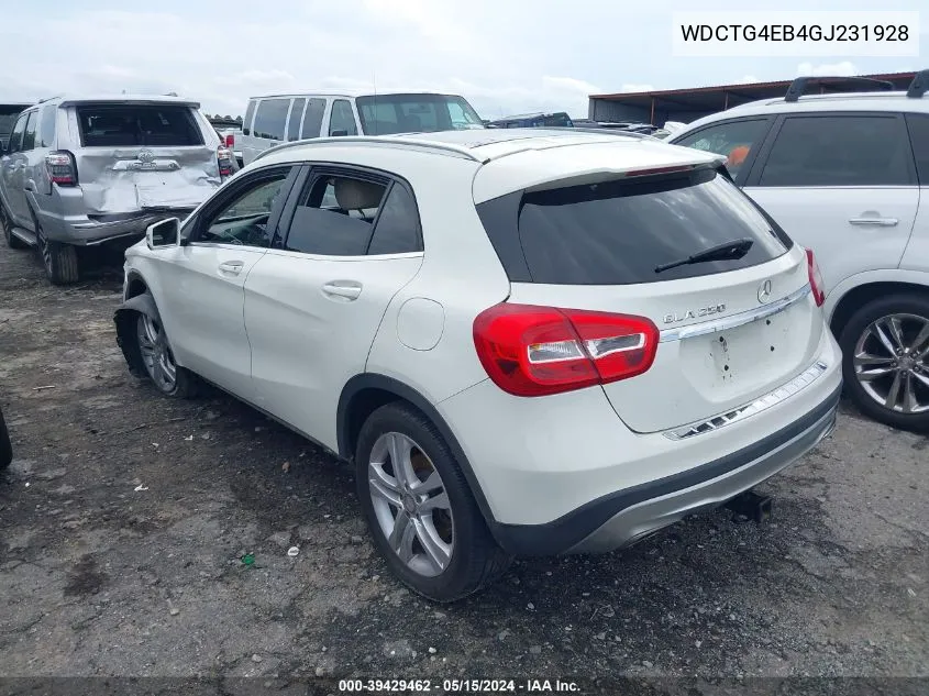 2016 Mercedes-Benz Gla 250 VIN: WDCTG4EB4GJ231928 Lot: 39429462