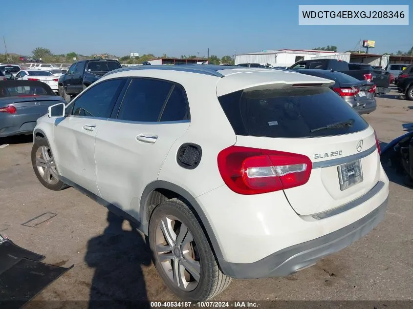 2016 Mercedes-Benz Gla 250 VIN: WDCTG4EBXGJ208346 Lot: 40534187