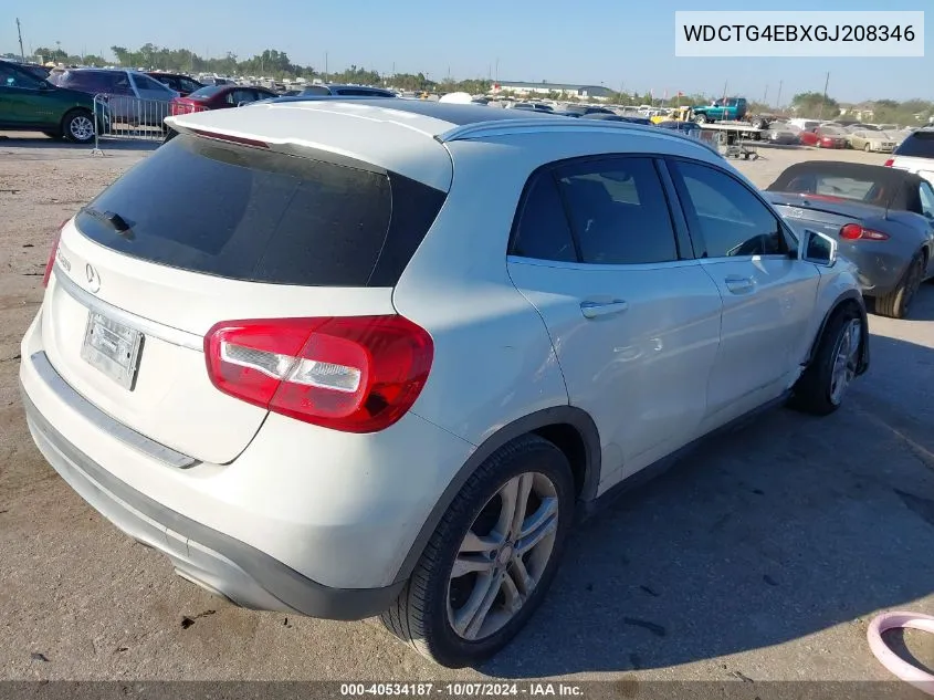 2016 Mercedes-Benz Gla 250 VIN: WDCTG4EBXGJ208346 Lot: 40534187