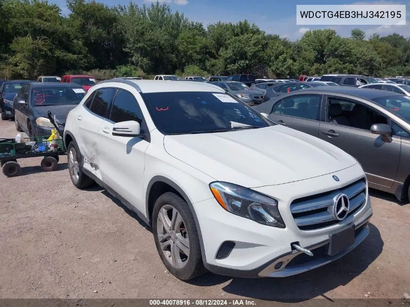 2017 Mercedes-Benz Gla 250 VIN: WDCTG4EB3HJ342195 Lot: 40078916