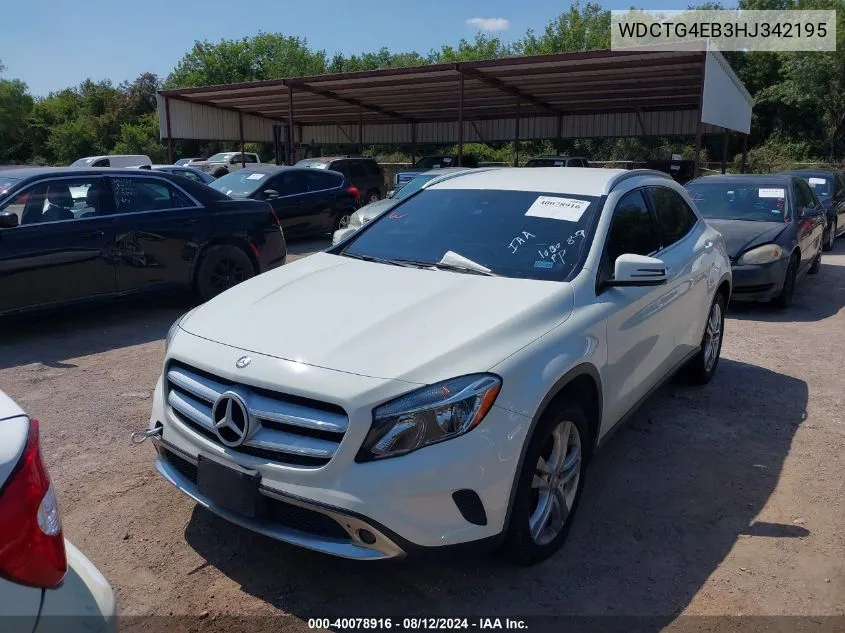 2017 Mercedes-Benz Gla 250 VIN: WDCTG4EB3HJ342195 Lot: 40078916