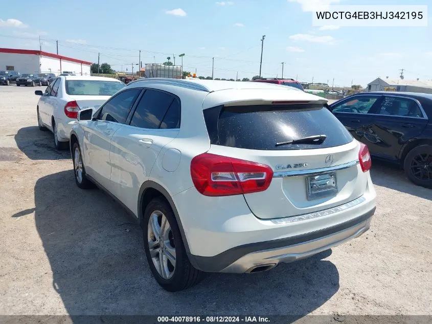 2017 Mercedes-Benz Gla 250 VIN: WDCTG4EB3HJ342195 Lot: 40078916