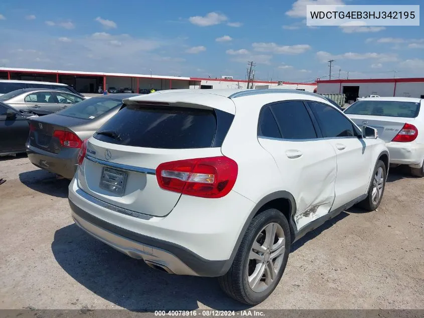 2017 Mercedes-Benz Gla 250 VIN: WDCTG4EB3HJ342195 Lot: 40078916