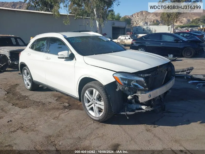 2017 Mercedes-Benz Gla 250 4Matic VIN: WDCTG4GB3HJ316399 Lot: 40514362