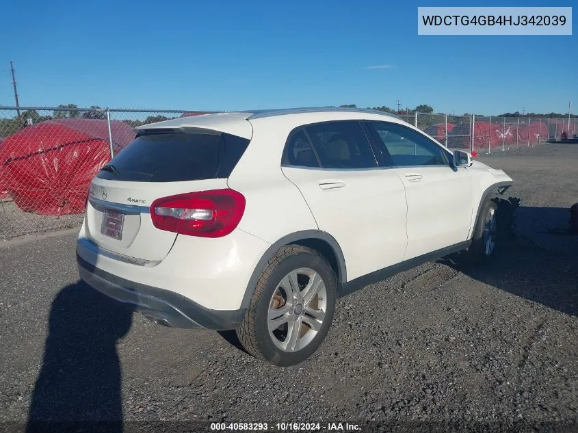 2017 Mercedes-Benz Gla 250 4Matic VIN: WDCTG4GB4HJ342039 Lot: 40583293