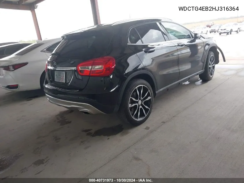 2017 Mercedes-Benz Gla 250 VIN: WDCTG4EB2HJ316364 Lot: 40731973