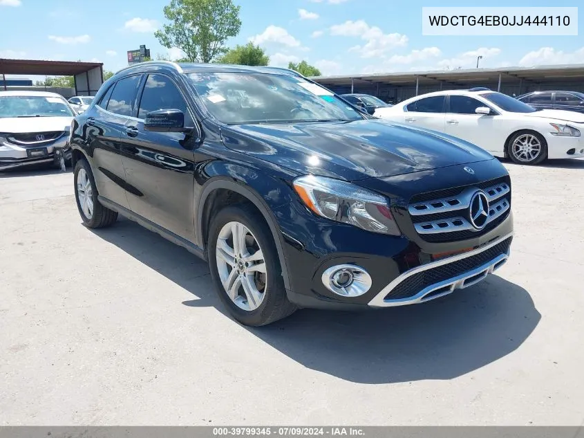 2018 Mercedes-Benz Gla 250 VIN: WDCTG4EB0JJ444110 Lot: 39799345