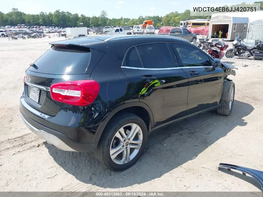 2018 Mercedes-Benz Gla 250 VIN: WDCTG4EB6JJ420751 Lot: 40312863