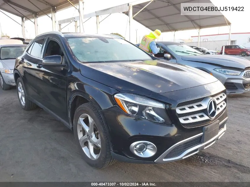 2018 Mercedes-Benz Gla 250 VIN: WDCTG4EB0JJ519422 Lot: 40473307