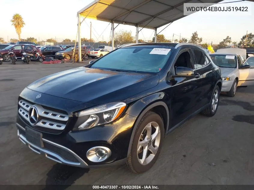 2018 Mercedes-Benz Gla 250 VIN: WDCTG4EB0JJ519422 Lot: 40473307