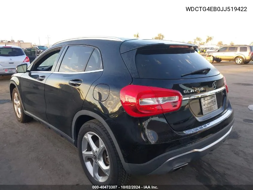 2018 Mercedes-Benz Gla 250 VIN: WDCTG4EB0JJ519422 Lot: 40473307