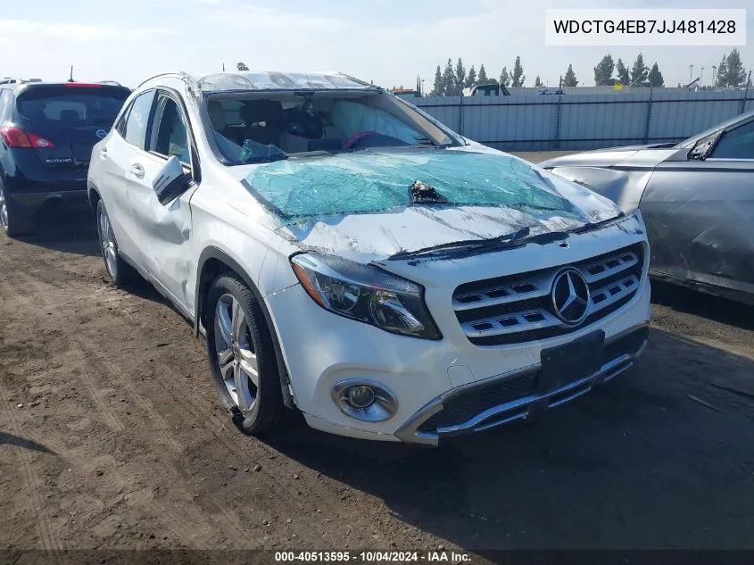 2018 Mercedes-Benz Gla 250 VIN: WDCTG4EB7JJ481428 Lot: 40513595