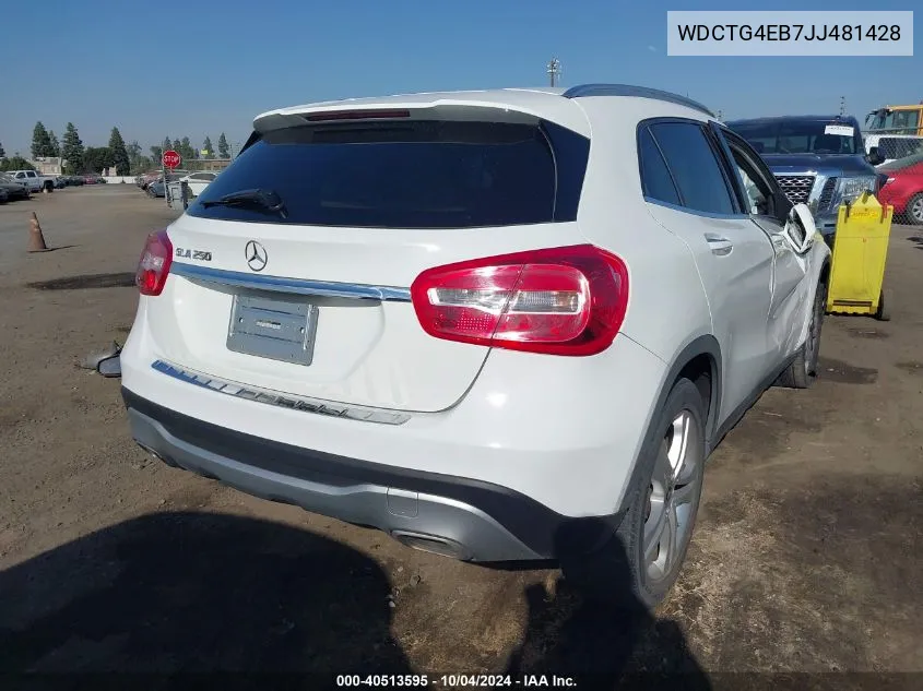 2018 Mercedes-Benz Gla 250 VIN: WDCTG4EB7JJ481428 Lot: 40513595