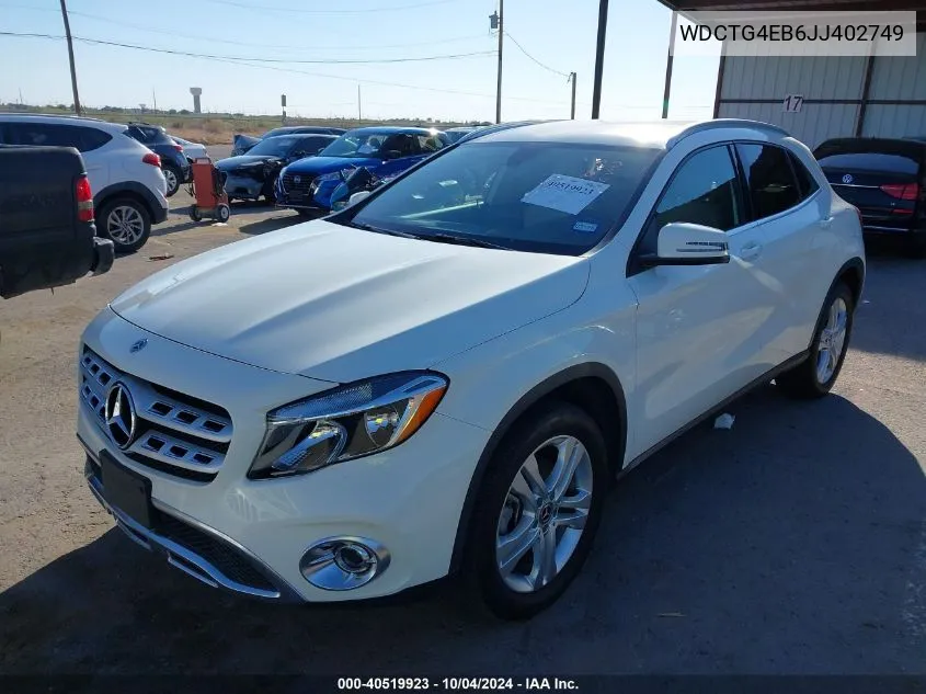 2018 Mercedes-Benz Gla 250 VIN: WDCTG4EB6JJ402749 Lot: 40519923