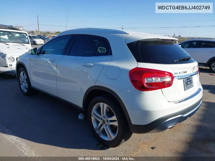 2018 Mercedes-Benz Gla 250 VIN: WDCTG4EB6JJ402749 Lot: 40519923