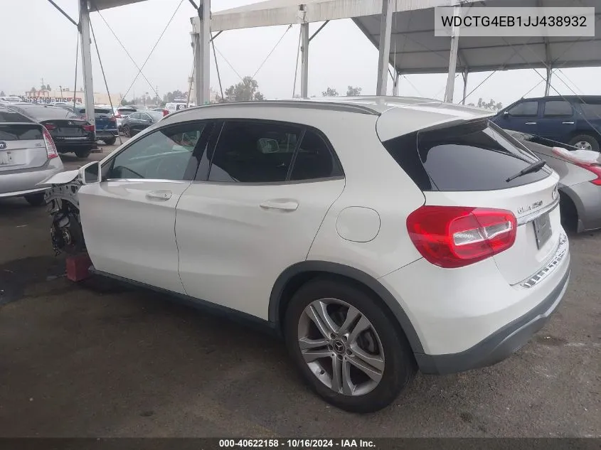 2018 Mercedes-Benz Gla 250 VIN: WDCTG4EB1JJ438932 Lot: 40622158