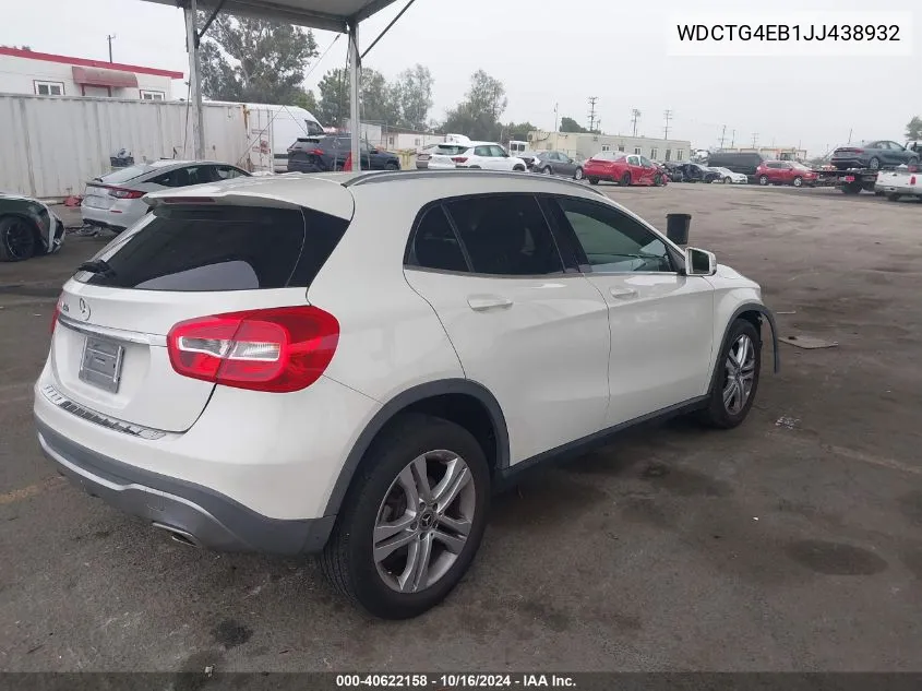 2018 Mercedes-Benz Gla 250 VIN: WDCTG4EB1JJ438932 Lot: 40622158