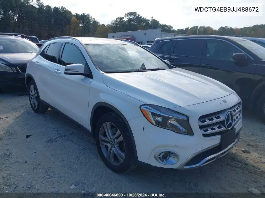 2018 Mercedes-Benz Gla 250 VIN: WDCTG4EB9JJ488672 Lot: 40646890