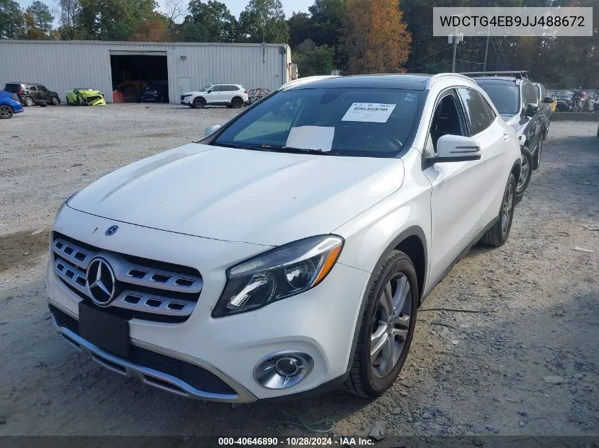 2018 Mercedes-Benz Gla 250 VIN: WDCTG4EB9JJ488672 Lot: 40646890