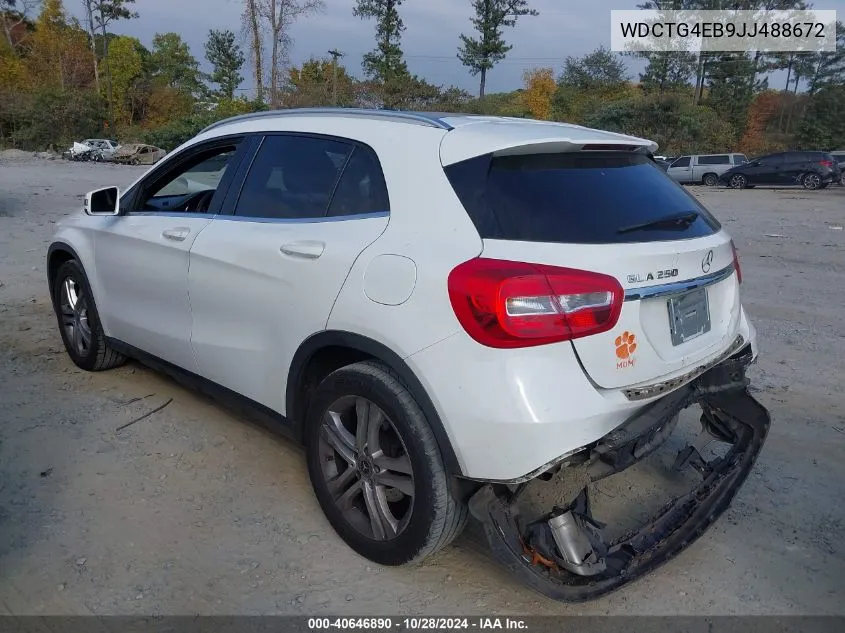 2018 Mercedes-Benz Gla 250 VIN: WDCTG4EB9JJ488672 Lot: 40646890