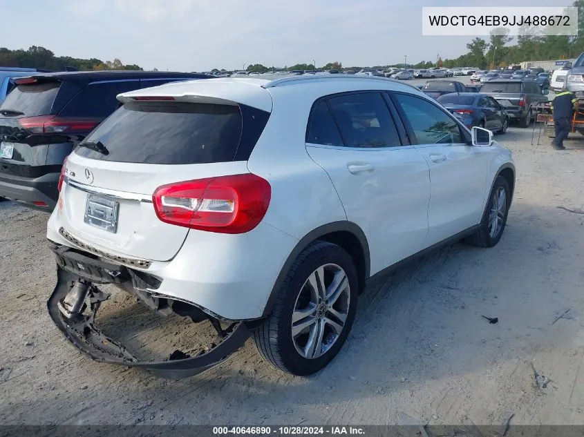 2018 Mercedes-Benz Gla 250 VIN: WDCTG4EB9JJ488672 Lot: 40646890