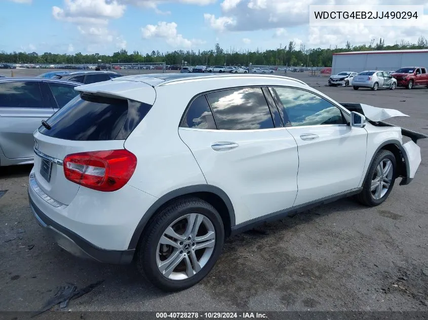 2018 Mercedes-Benz Gla 250 VIN: WDCTG4EB2JJ490294 Lot: 40728278