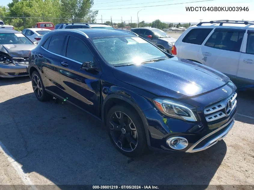 2019 Mercedes-Benz Gla 250 4Matic VIN: WDCTG4GB0KU003946 Lot: 39801219