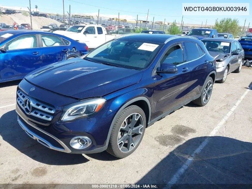 2019 Mercedes-Benz Gla 250 4Matic VIN: WDCTG4GB0KU003946 Lot: 39801219