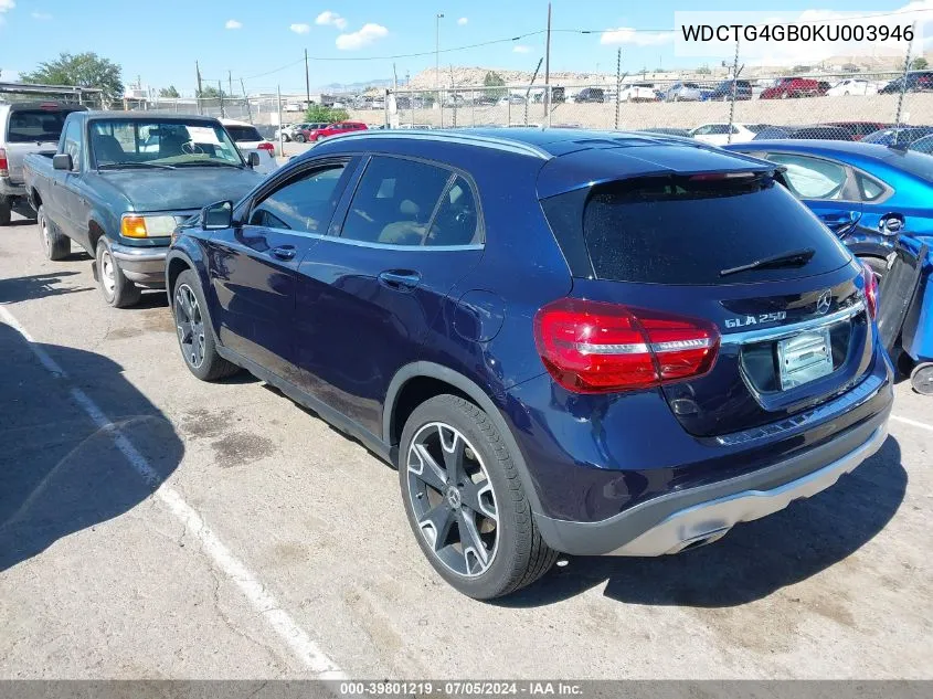 2019 Mercedes-Benz Gla 250 4Matic VIN: WDCTG4GB0KU003946 Lot: 39801219