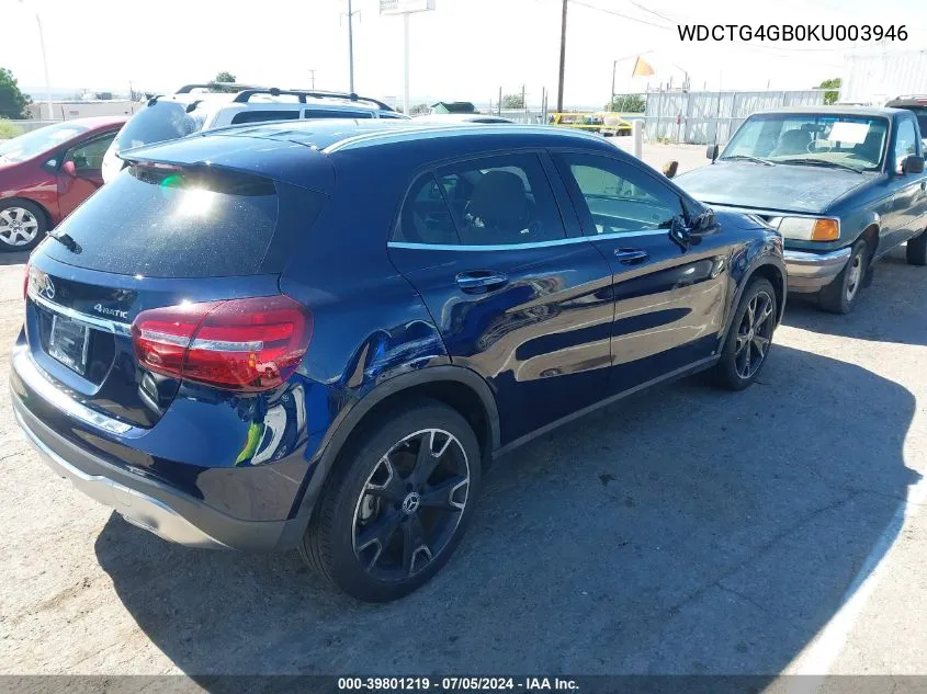 2019 Mercedes-Benz Gla 250 4Matic VIN: WDCTG4GB0KU003946 Lot: 39801219