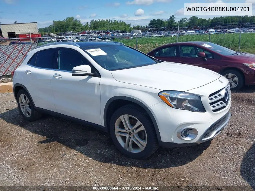 2019 Mercedes-Benz Gla 250 4Matic VIN: WDCTG4GB8KU004701 Lot: 39860664