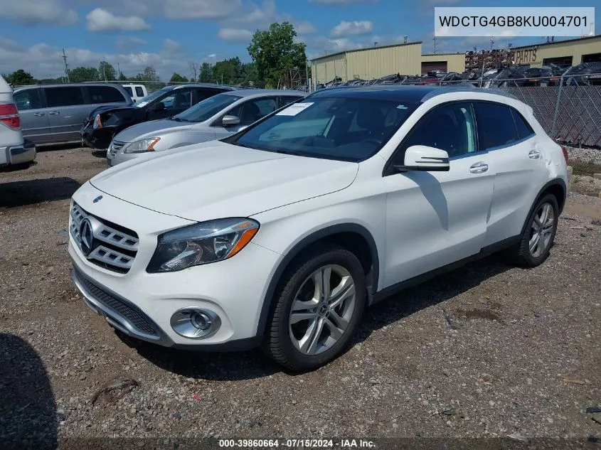 2019 Mercedes-Benz Gla 250 4Matic VIN: WDCTG4GB8KU004701 Lot: 39860664