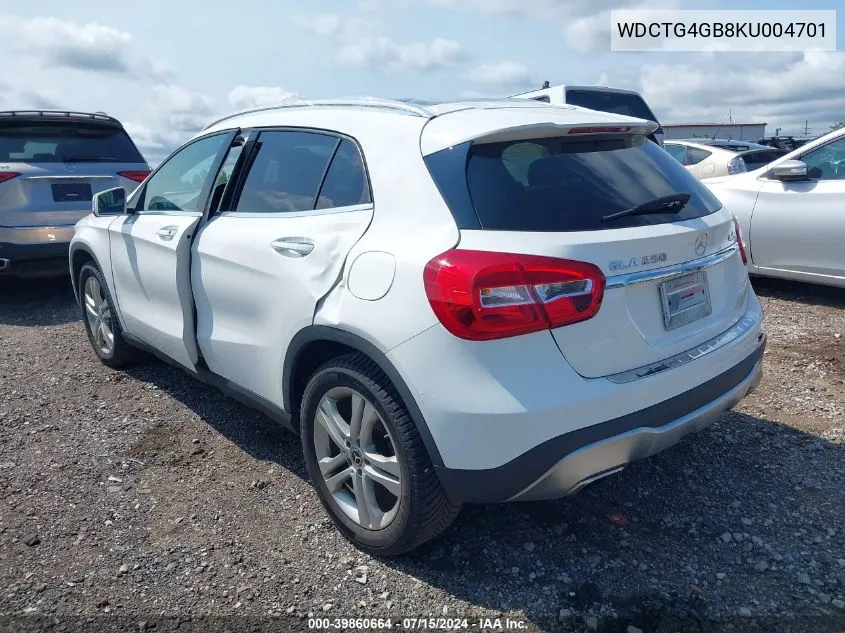 2019 Mercedes-Benz Gla 250 4Matic VIN: WDCTG4GB8KU004701 Lot: 39860664