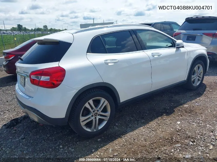 2019 Mercedes-Benz Gla 250 4Matic VIN: WDCTG4GB8KU004701 Lot: 39860664