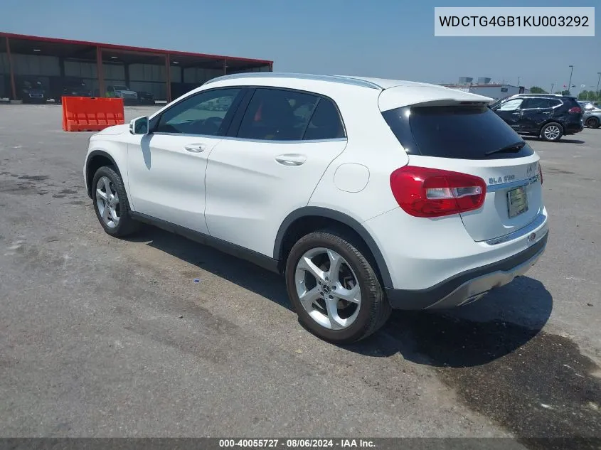 2019 Mercedes-Benz Gla 250 4Matic VIN: WDCTG4GB1KU003292 Lot: 40055727