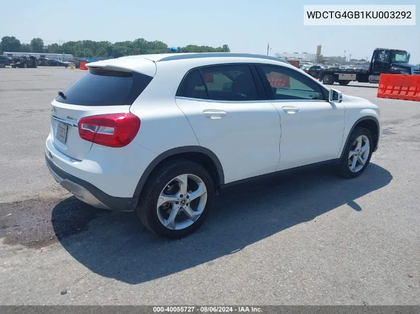 2019 Mercedes-Benz Gla 250 4Matic VIN: WDCTG4GB1KU003292 Lot: 40055727