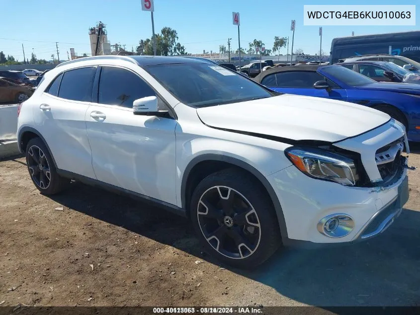 2019 Mercedes-Benz Gla 250 VIN: WDCTG4EB6KU010063 Lot: 40113063