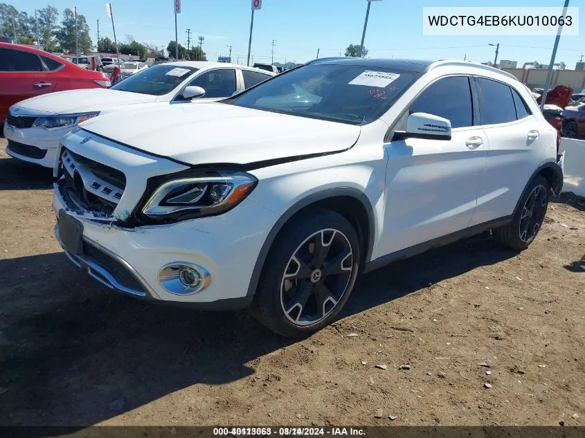 2019 Mercedes-Benz Gla 250 VIN: WDCTG4EB6KU010063 Lot: 40113063