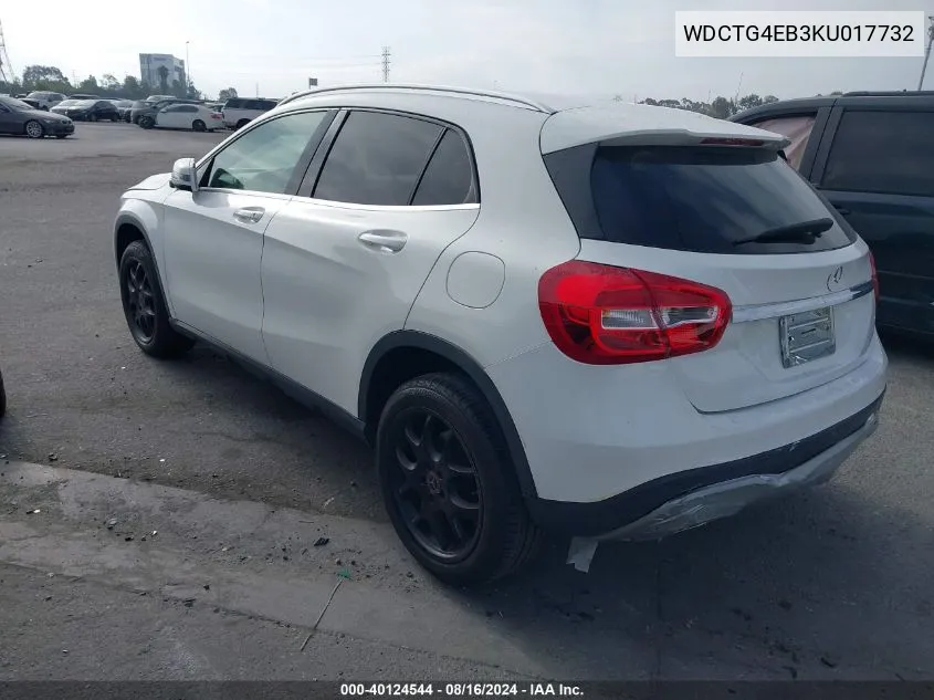 2019 Mercedes-Benz Gla 250 VIN: WDCTG4EB3KU017732 Lot: 40124544