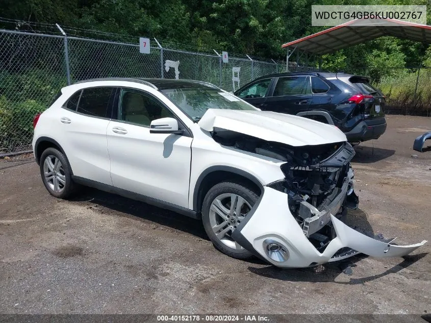 2019 Mercedes-Benz Gla 250 4Matic VIN: WDCTG4GB6KU002767 Lot: 40152178