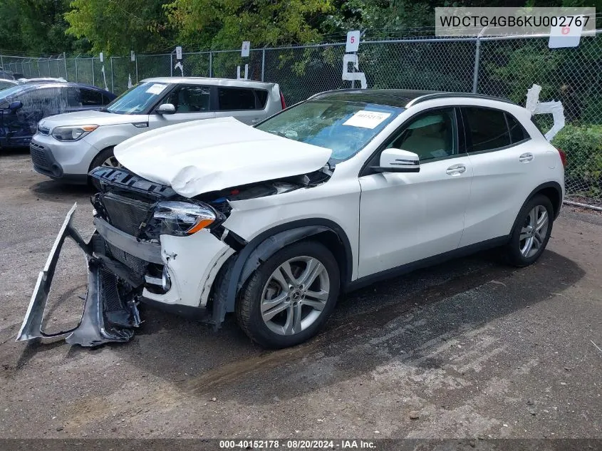 2019 Mercedes-Benz Gla 250 4Matic VIN: WDCTG4GB6KU002767 Lot: 40152178