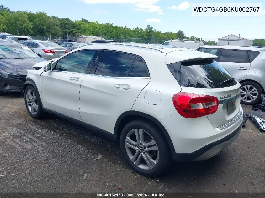 2019 Mercedes-Benz Gla 250 4Matic VIN: WDCTG4GB6KU002767 Lot: 40152178