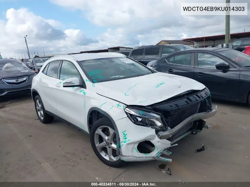 2019 Mercedes-Benz Gla 250 VIN: WDCTG4EB9KU014303 Lot: 40234511