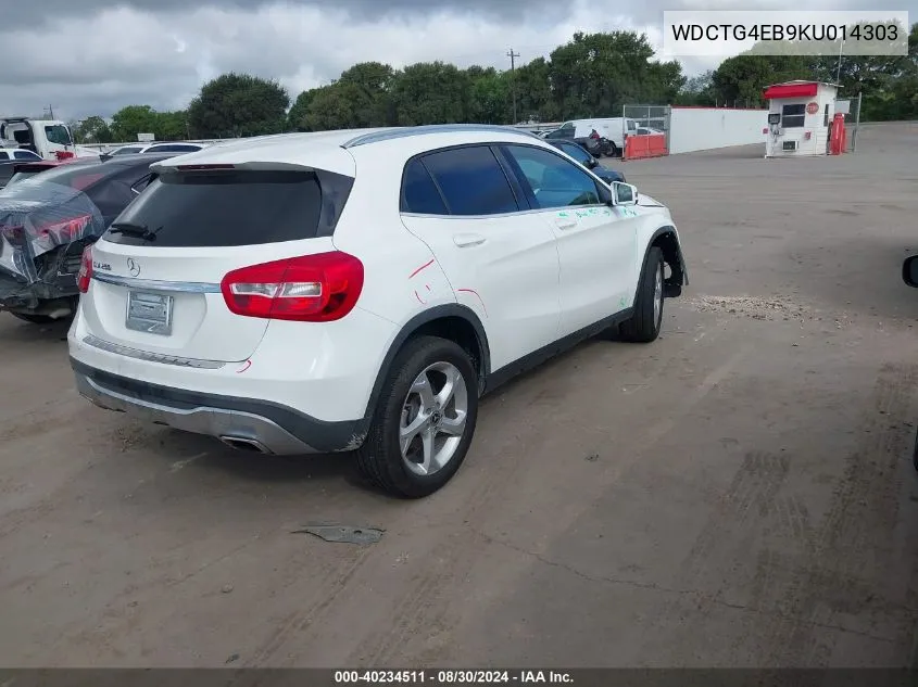 2019 Mercedes-Benz Gla 250 VIN: WDCTG4EB9KU014303 Lot: 40234511