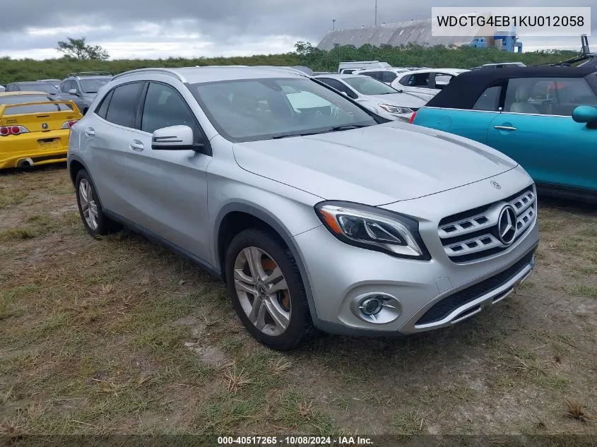 2019 Mercedes-Benz Gla 250 VIN: WDCTG4EB1KU012058 Lot: 40517265