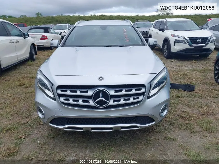 2019 Mercedes-Benz Gla 250 VIN: WDCTG4EB1KU012058 Lot: 40517265