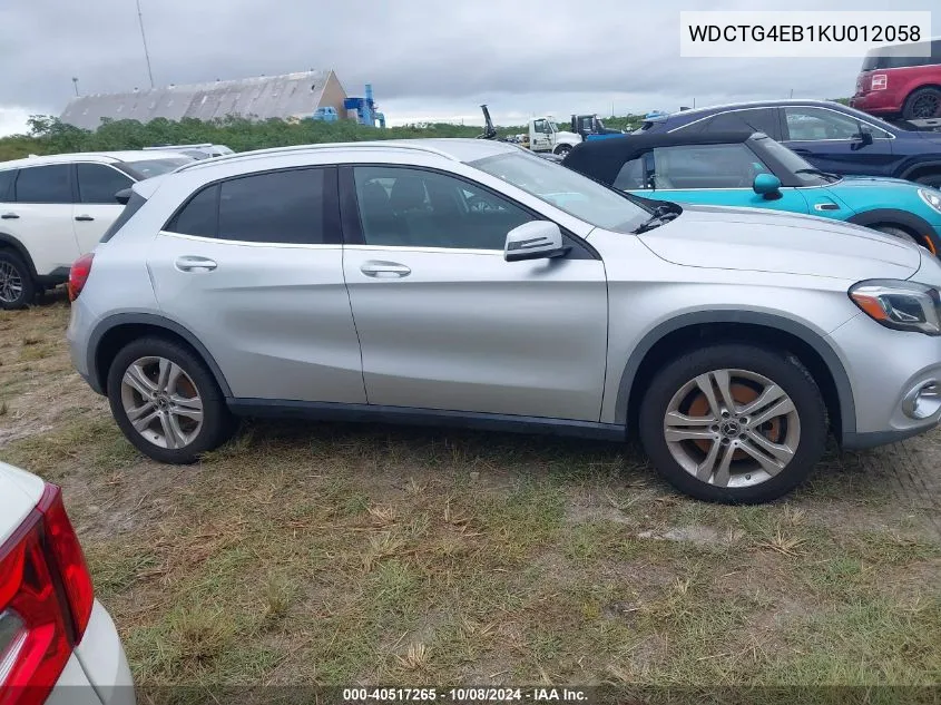 2019 Mercedes-Benz Gla 250 VIN: WDCTG4EB1KU012058 Lot: 40517265